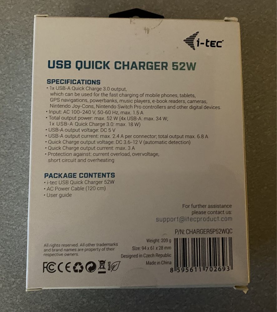 Ładowarka i-tec USB QUICK CHARGER 52 W