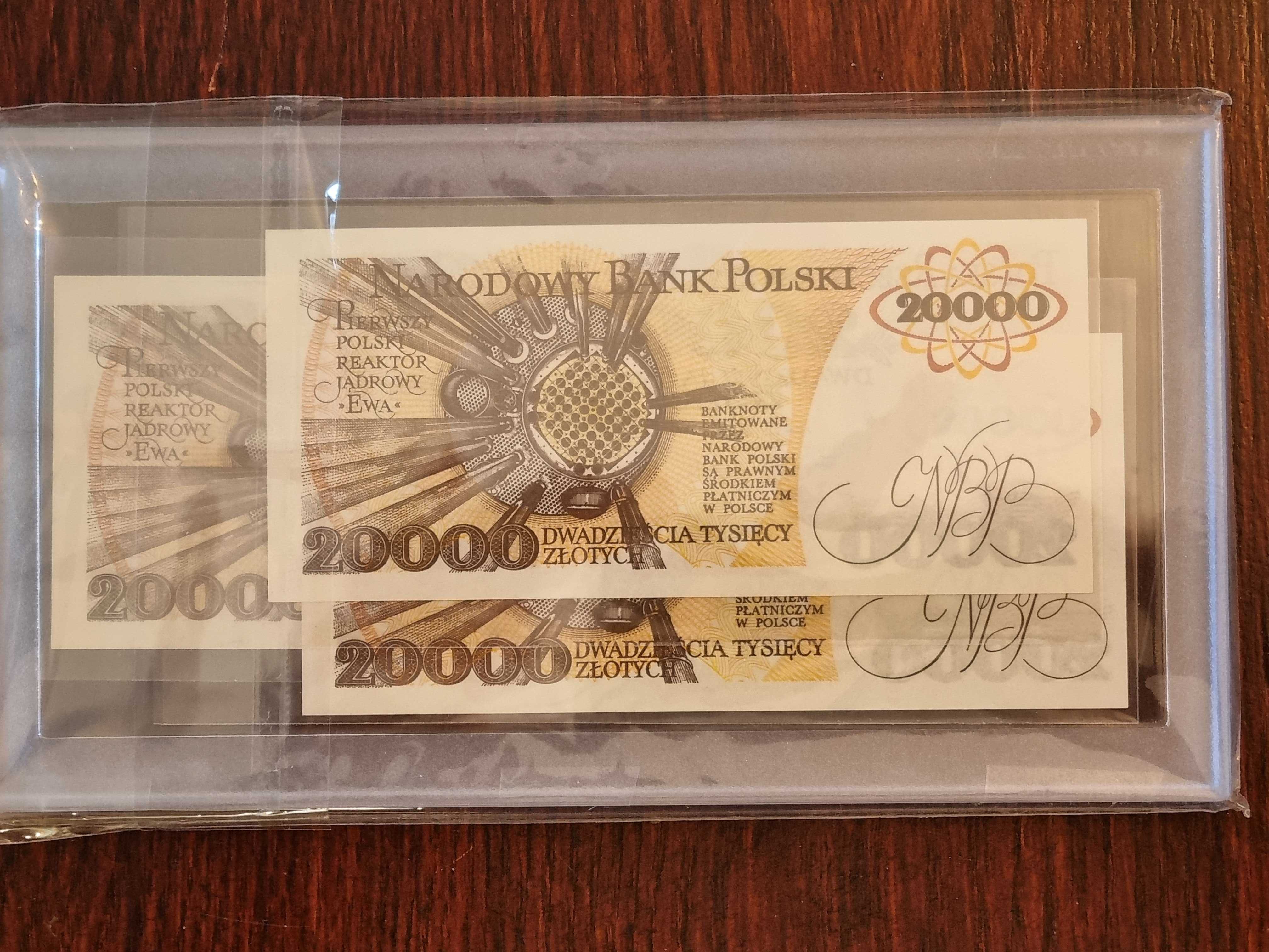 Banknoty 20000 zł PRL - UNC 3 kolejne numery po sobie