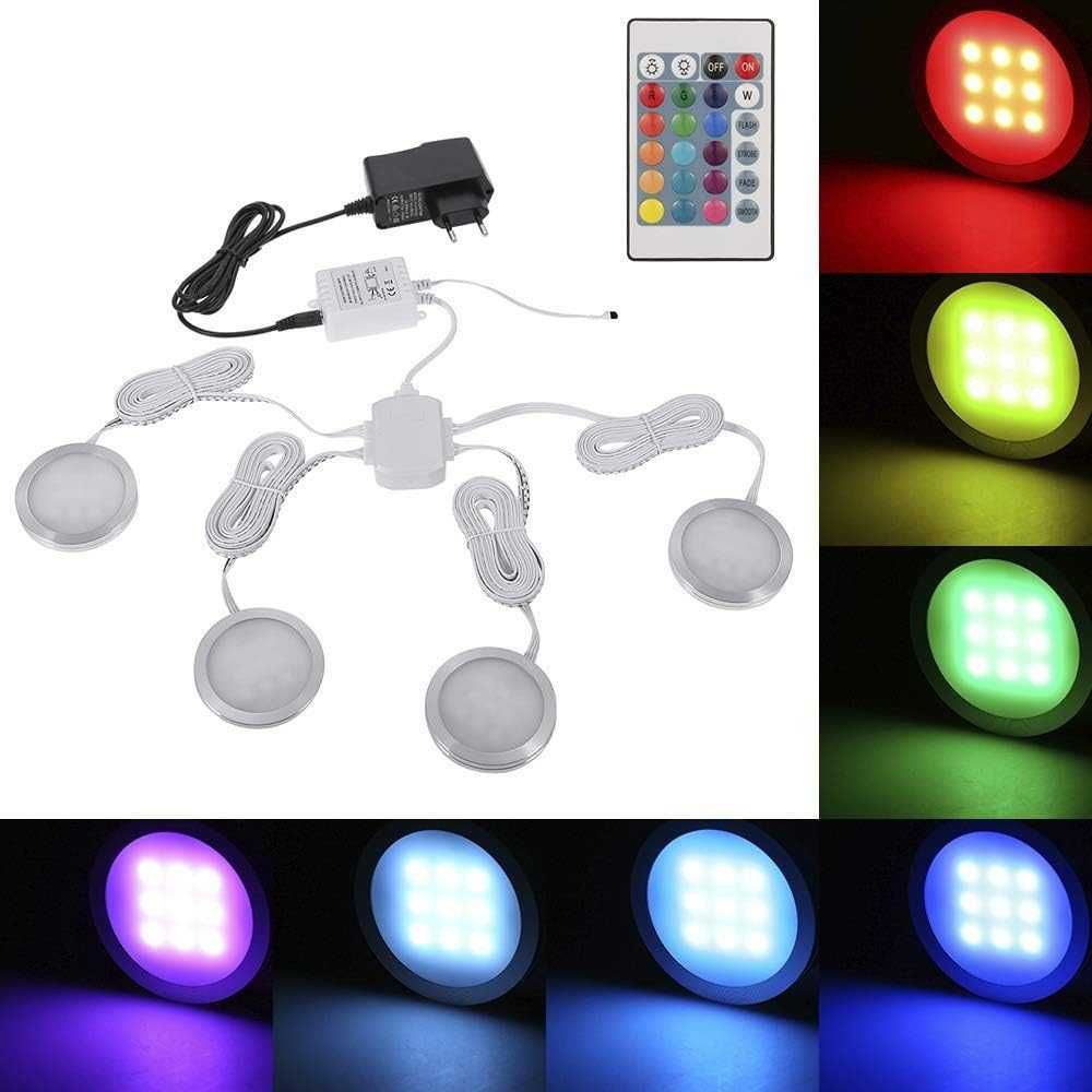 Lixada Zestaw 4 lampek LED RGB LED do szafki z pilotem