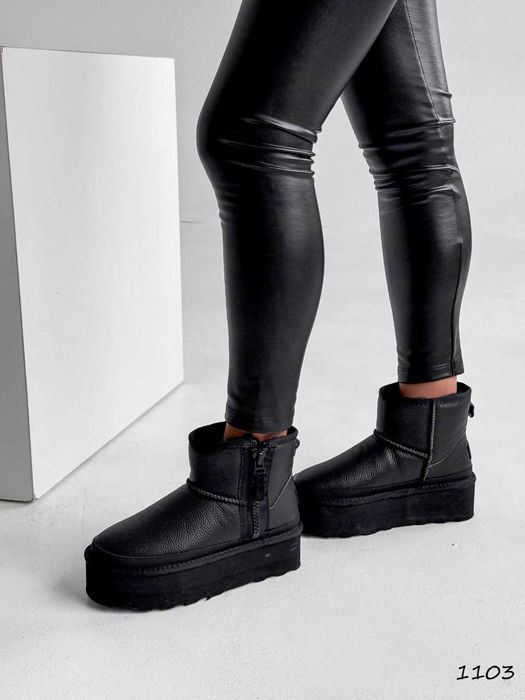 Угги зимові жіночі чорні на змійці, шкіряні (36–41) — угі, угги, UGG