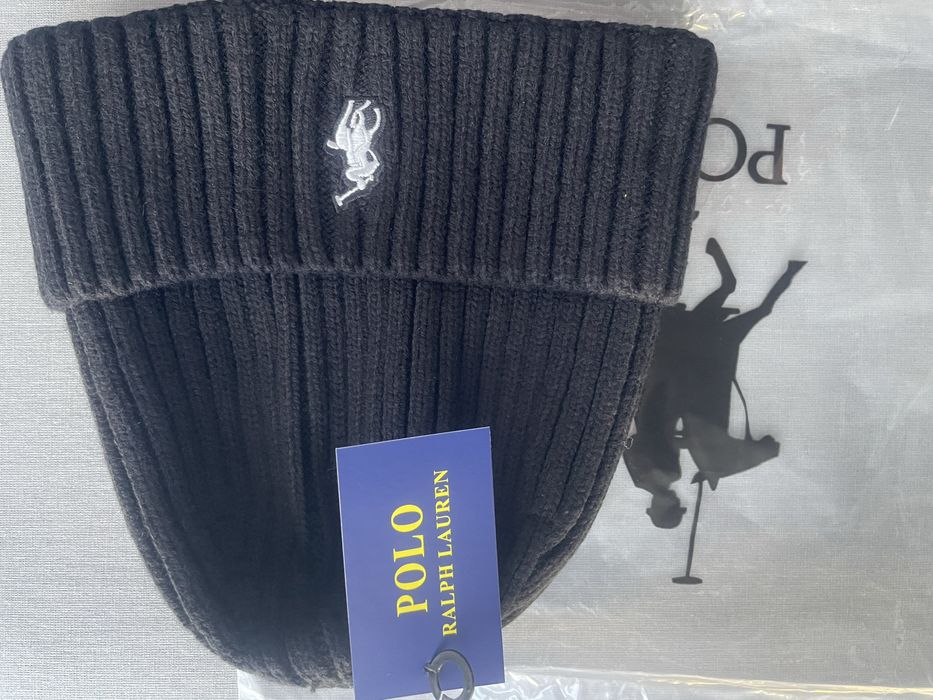 Czarna Ciepła czapka jesienno zimowa Ralph Lauren Polo