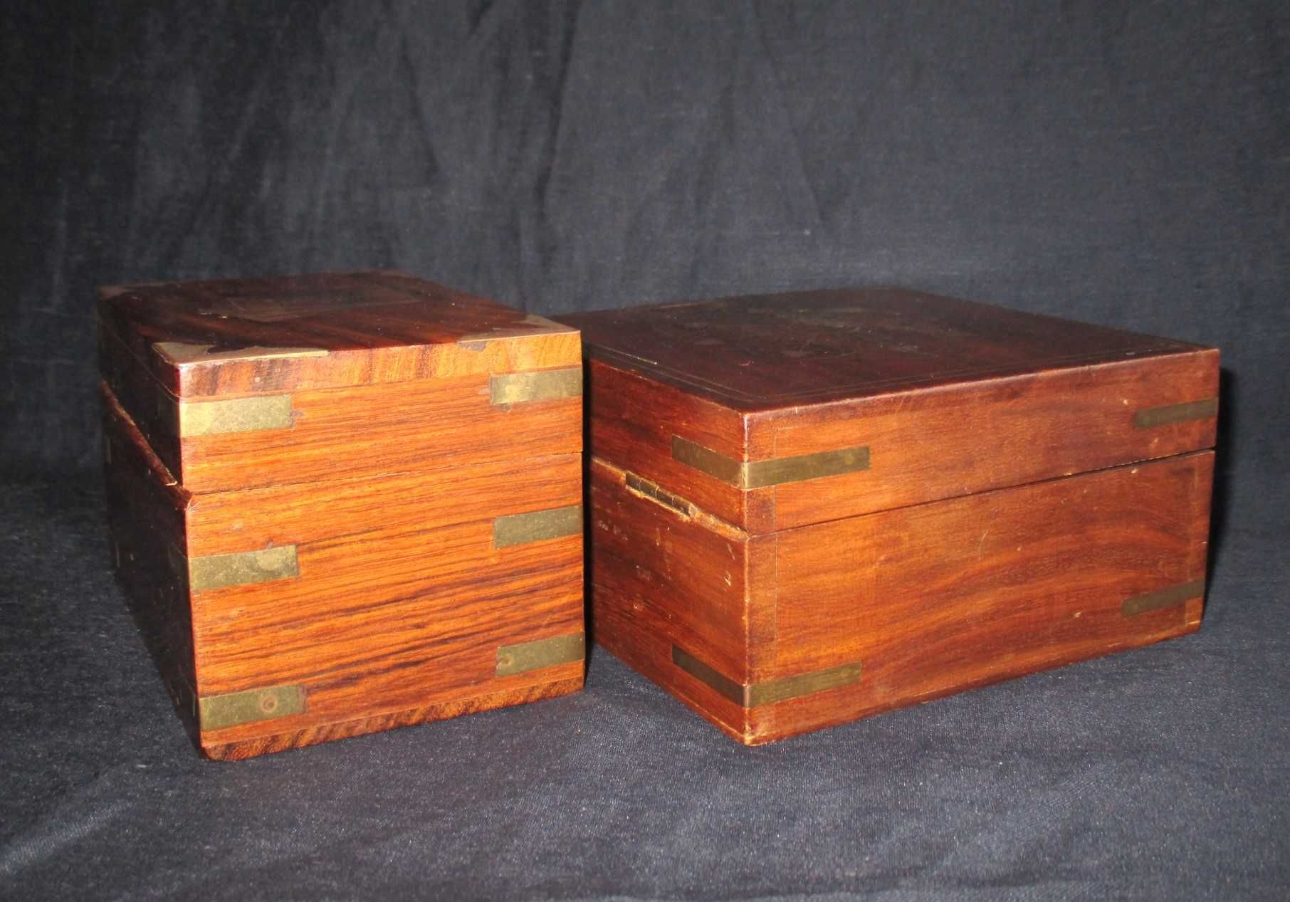Caixas em madeira nobre latão vintage