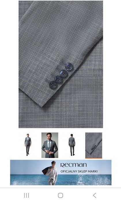 Garnitur męski Recman Prelli 176/100/90 szary polecam