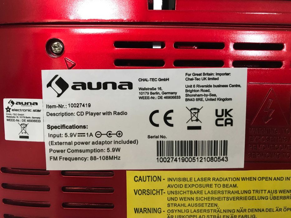 Ретро Бумбокс Auna RCD-320  CD-плеєр FM AUX Німеччина (10027419)