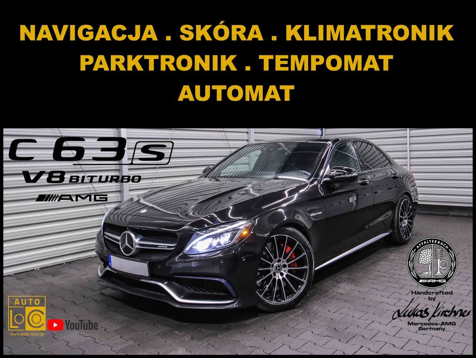 Mercedes-Benz Klasa C C 63 S+ AMG / V8 BI-TURBO + SERWIS + Navigacja + Skóra + LEDy