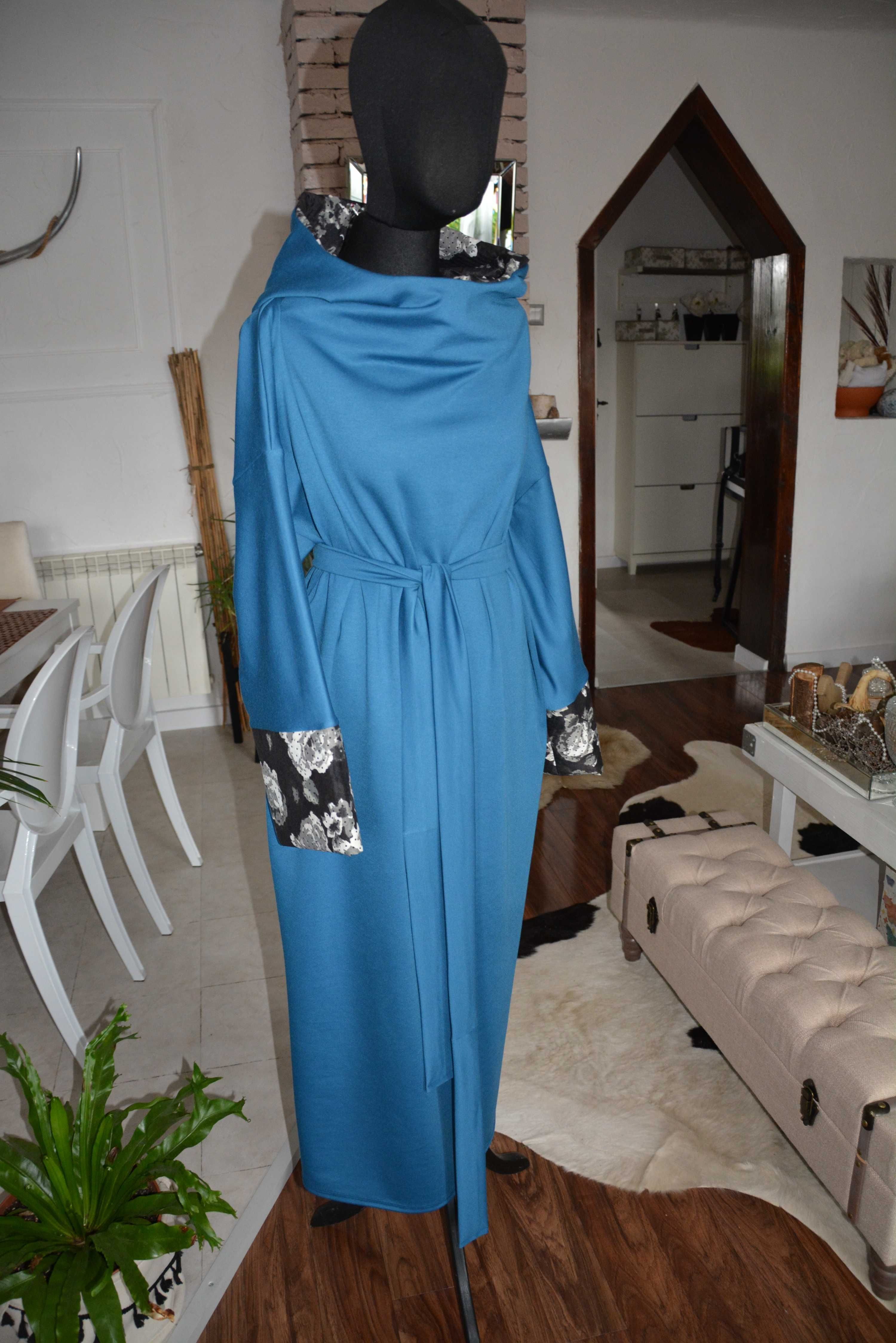 46 50 52 sukienka maxi długa niebieska morska długa XXL 48