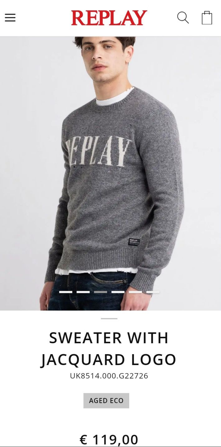 REPLAY włoski markowy sweter męski z wełną rozmiar M
