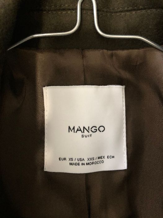 MANGO płaszcz wełniany ciemna zieleń khaki XS