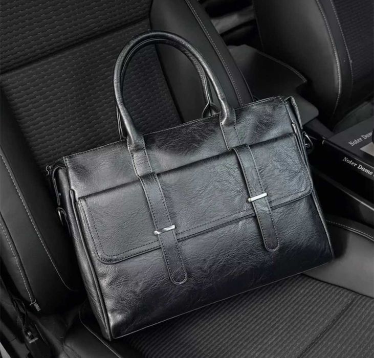 Мужской кожаный черный місткий чоловічий портфель мужская сумка офисна
