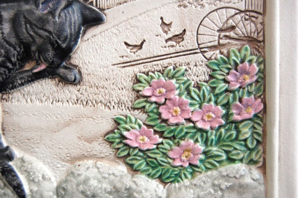 Kot, kotek, obrazek ceramiczny Jie Gantofta Sweden Szwecja vintage