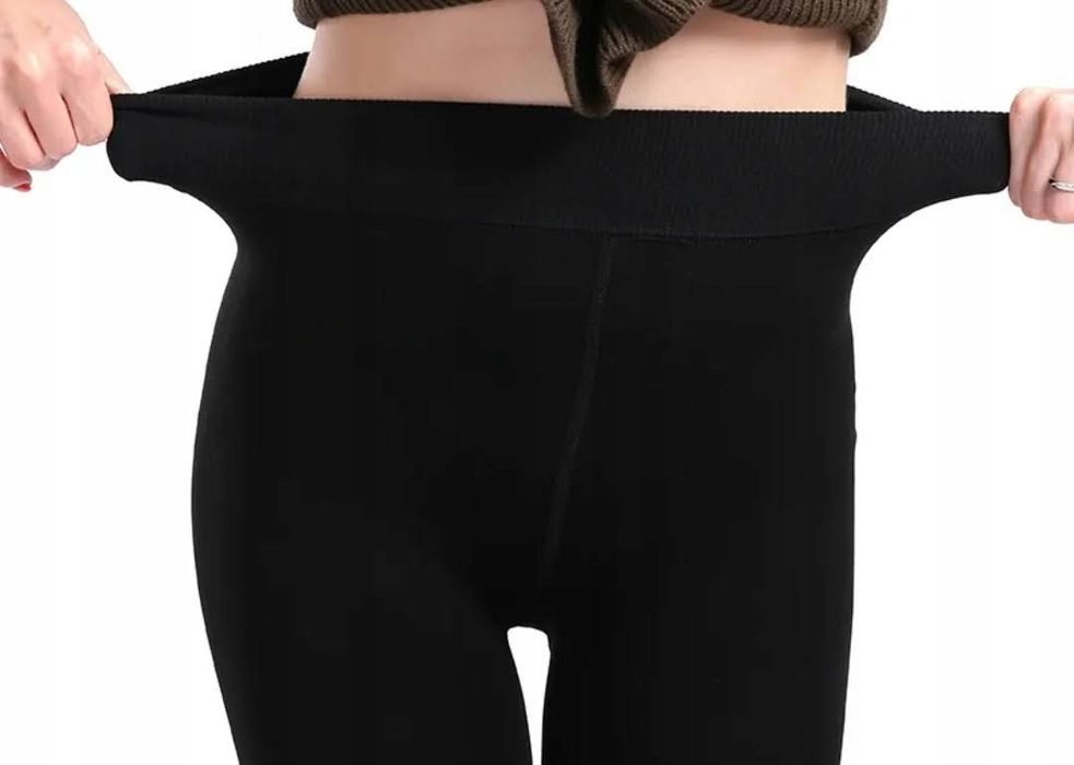 legginsy damskie ocieplane getry rajstopy czarne wysoki stan zima