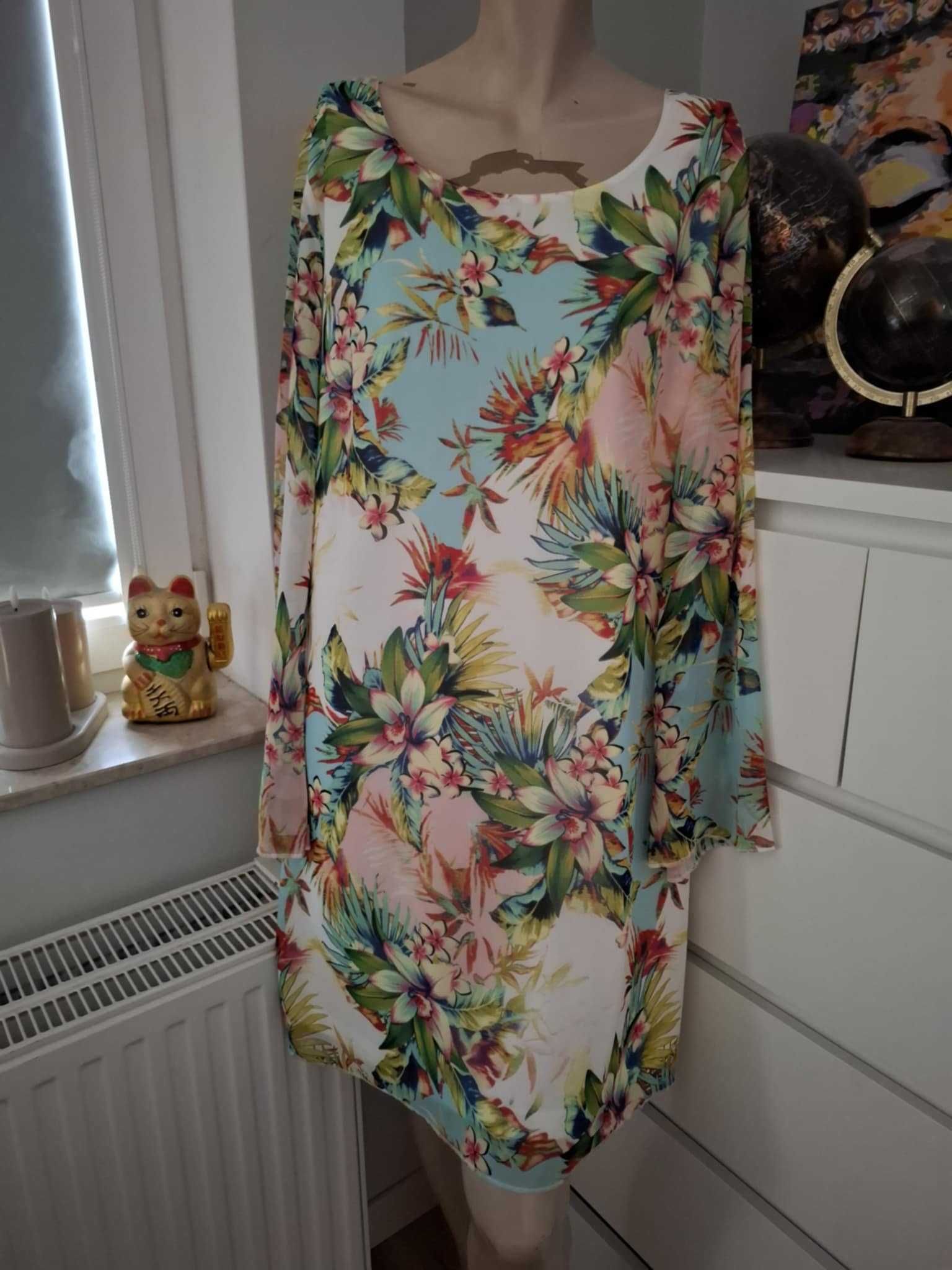 XXXL 46 Bodyflirt kolorowa zielona niebieska rózowa sukienka w kwiaty
