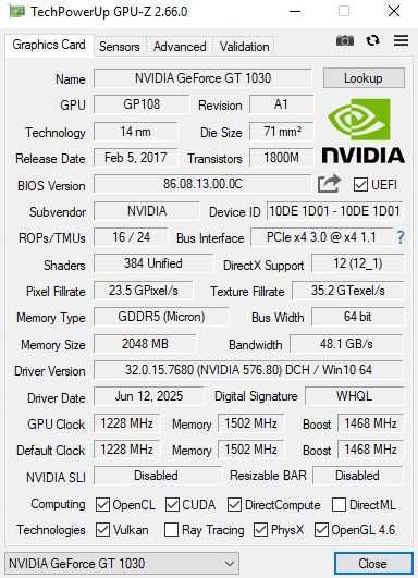 Відеокарта Nvidia GeForce GT1030
