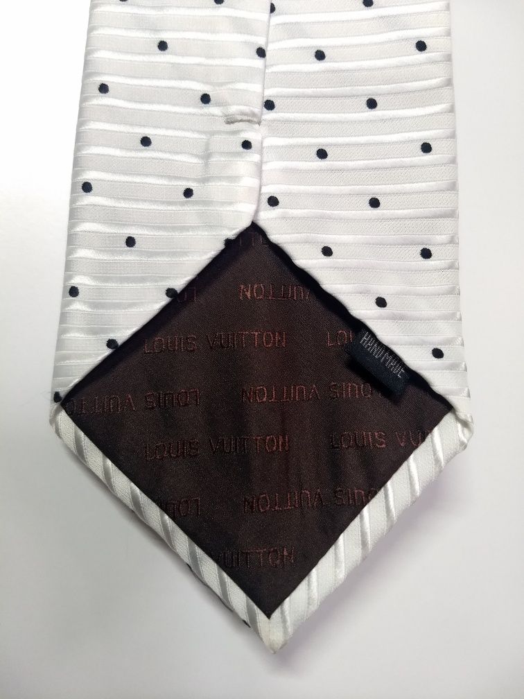Biały krawat w kropki Louis Vuitton PARIS. Hand Made.