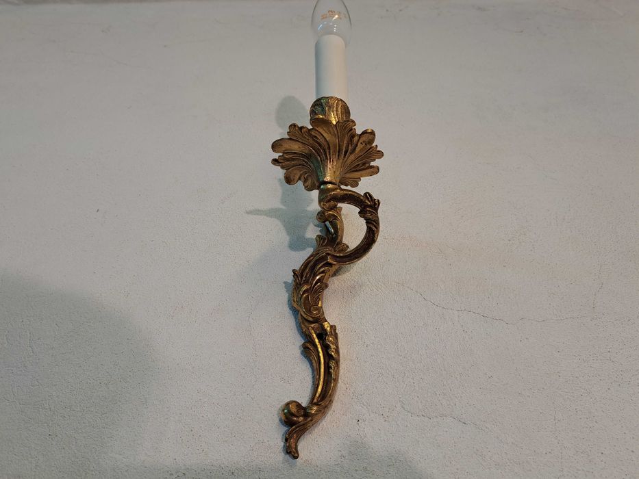 2 x Kinkiet mosiężny złoty liść akantu rocaille rokoko podstawa kwiat