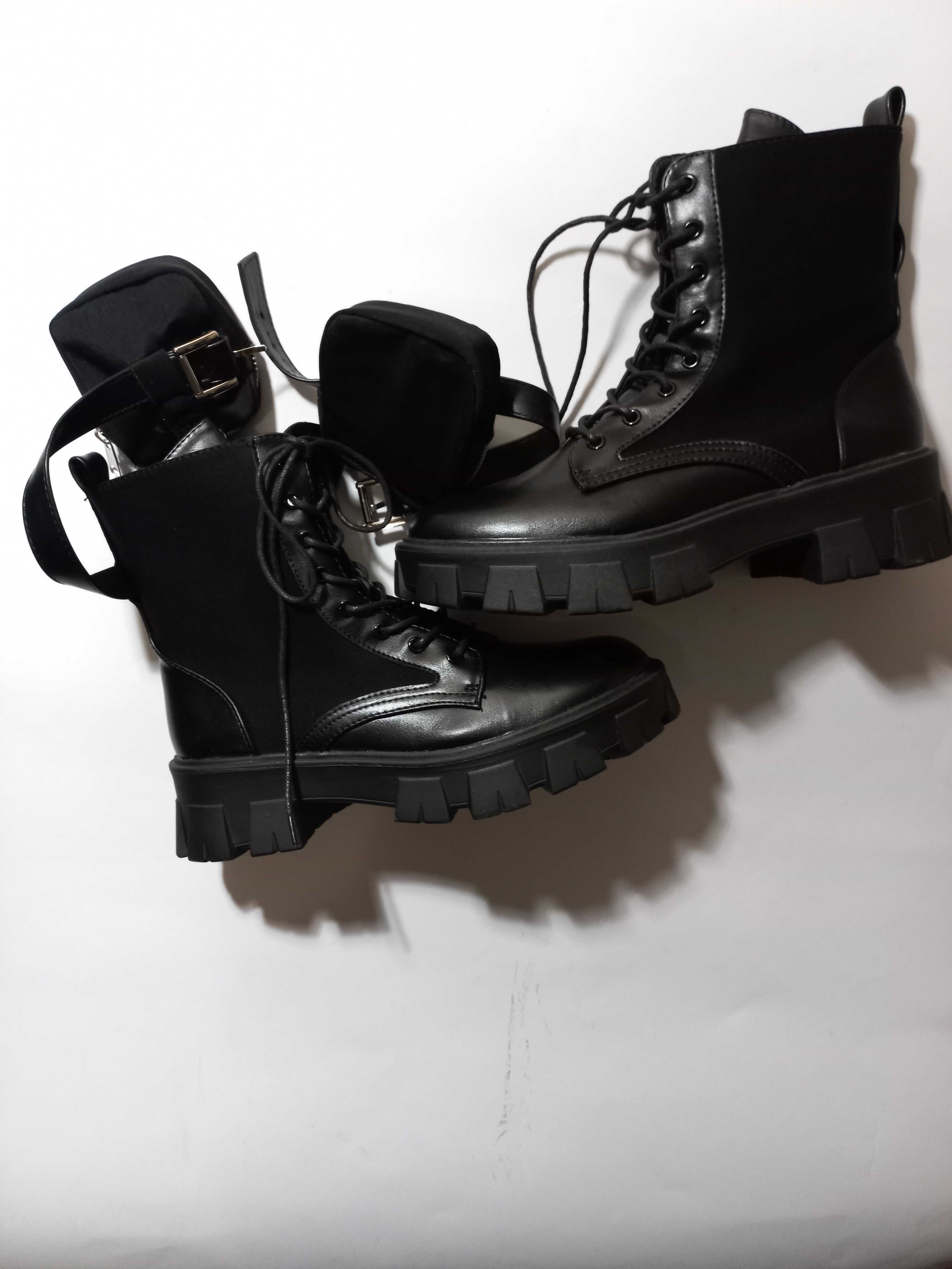 buty wysokie czarne techwear goth gothic militarne gruba podeszwa 38