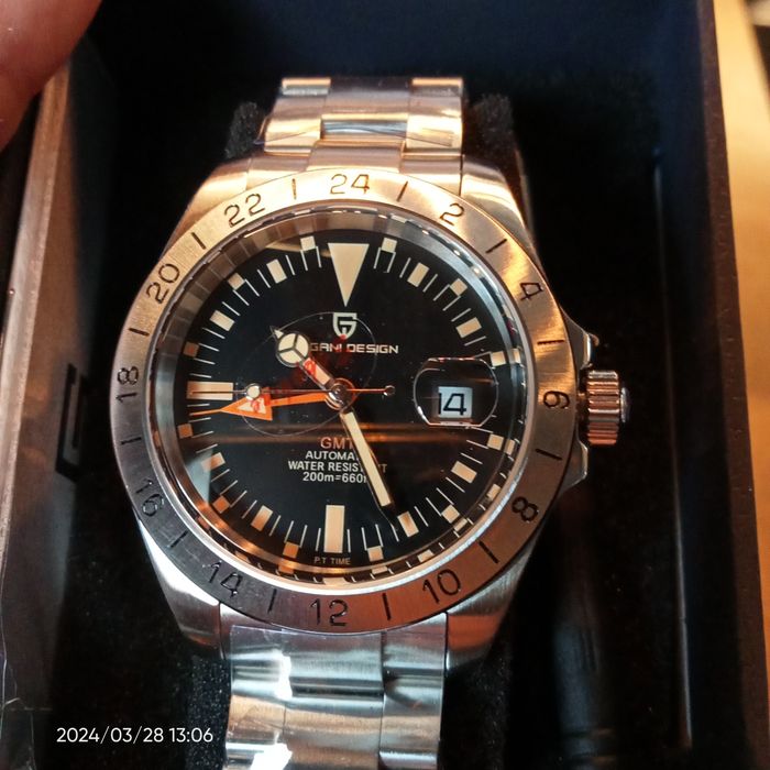 Часы Pagani Design GMT хомаж Rolex Explorer 2 Freccione