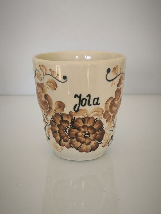Kubek malowany Włocławek Jola PRL sygnowany