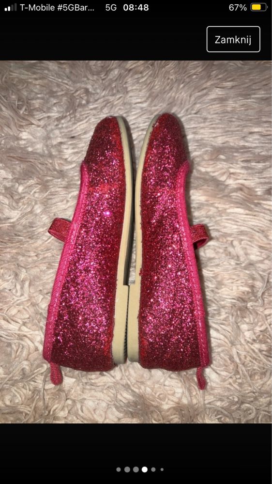 Różowe brokatowe baleriny płaskie buty H&M 27