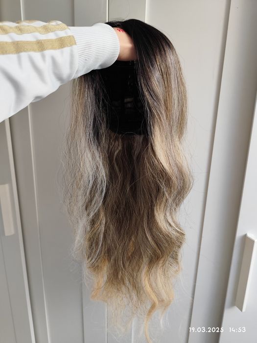 Peruka lace front ombre sombre premium blond brąz długa gęsta premium