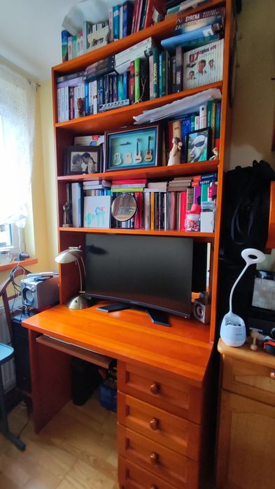 Regał, toaletka z lustrem, drewniana, biurko z nadstawka