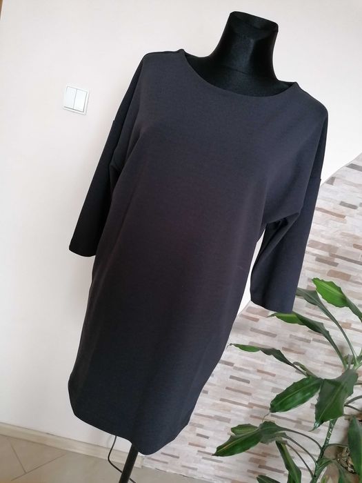 Elegancka sukienka tunika szara grafit przed kolano włoska r. XL/XXL