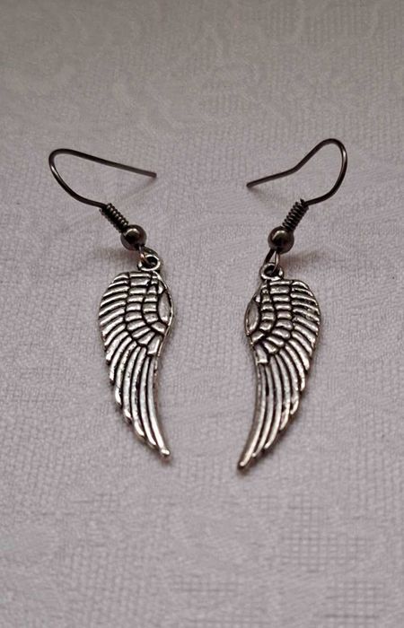 Nowe srebrne dwustronne kolczyki anielskie skrzydła stal handmade