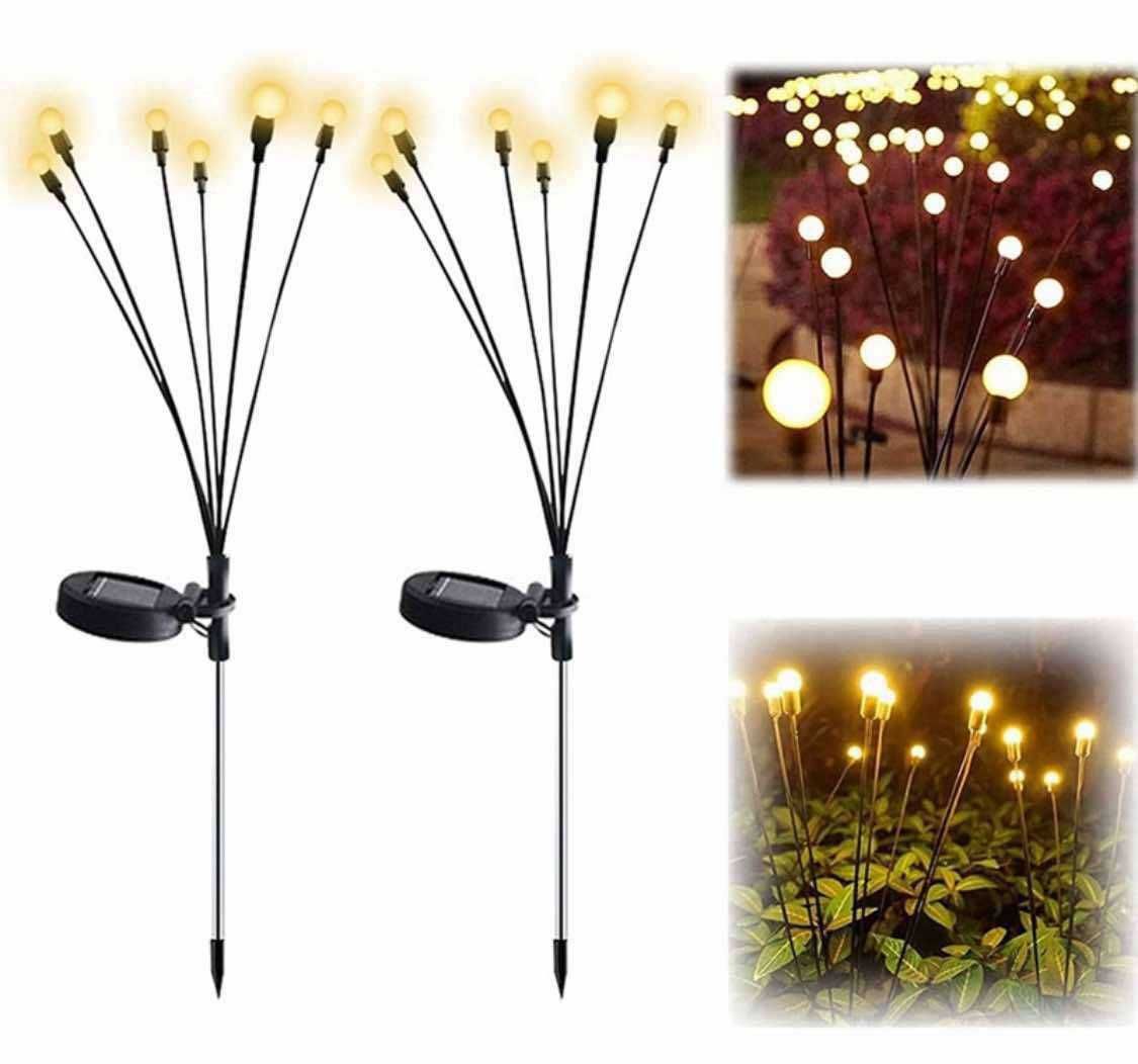ZESTAW 2 Lampy solarne ogrodowe wbijane led kulki ciepłe światło 70cm