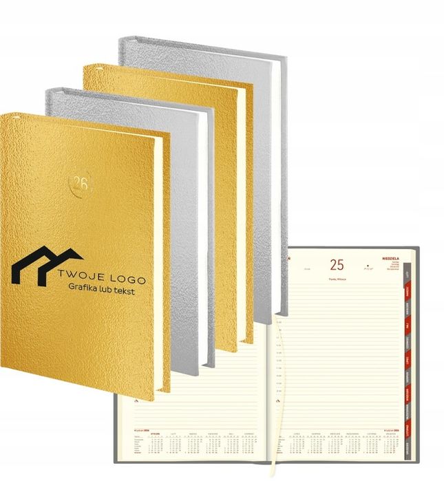 planer firmowy dzienny kalendarz a5 złoty srebrny 2026 z twoim logo 50