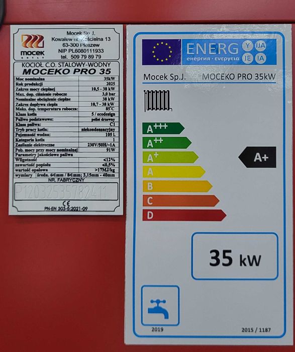 Kocioł na pellet, Drewno Moceko PRO 35kW, piec dotacje OD RĘKI ZUM