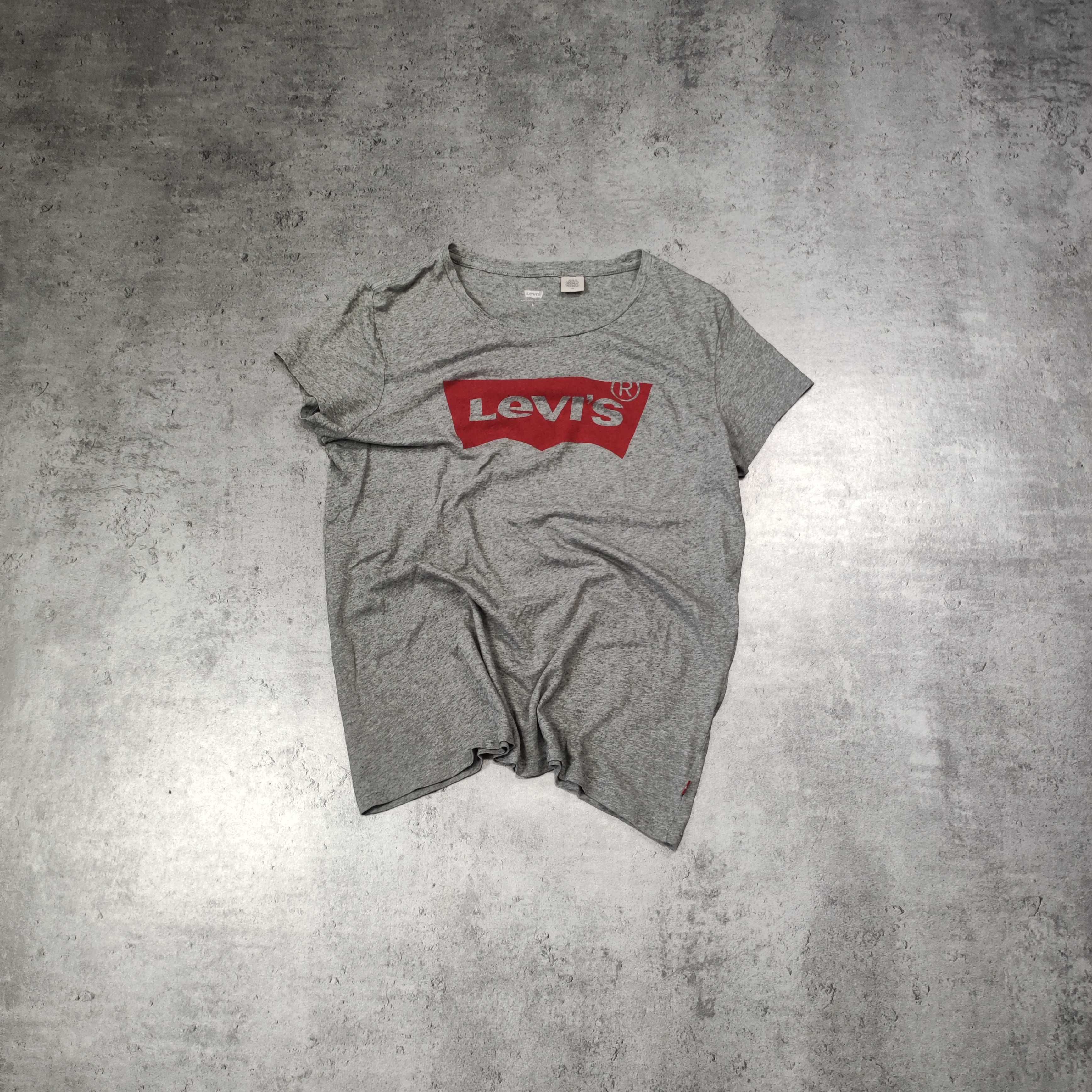 DAMSKA Klasyczna Letnia Szara Bawełniana Koszulka Levis Duże Logo