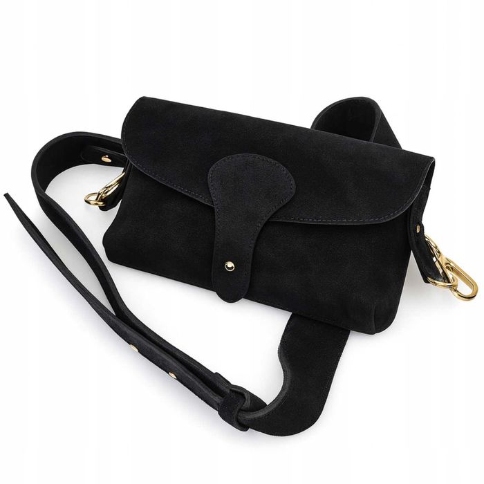 LAURA BIAGGI Torebka Damska Crossbody Czekolada Zamsz Naturalny Skóra