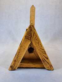 Budka dla ptaków drewniana  opalana Namiot 22x22x42 cm