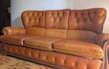 Sofá/Cama em couro vintage 3 lugares + 2 Poltronas