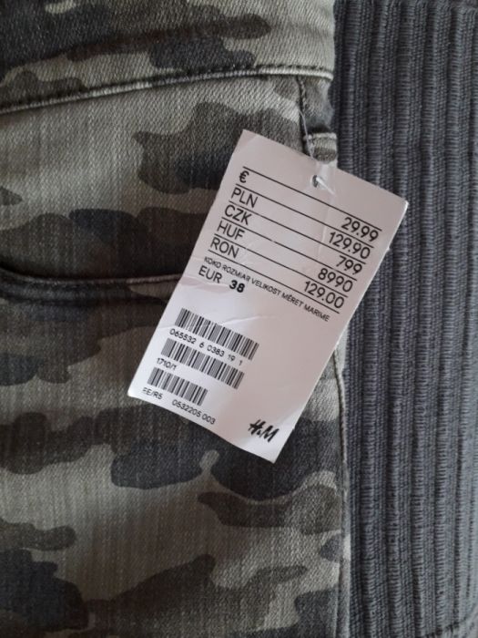 Nowe spodnie dżinsy jeansy moro h&m logg 38