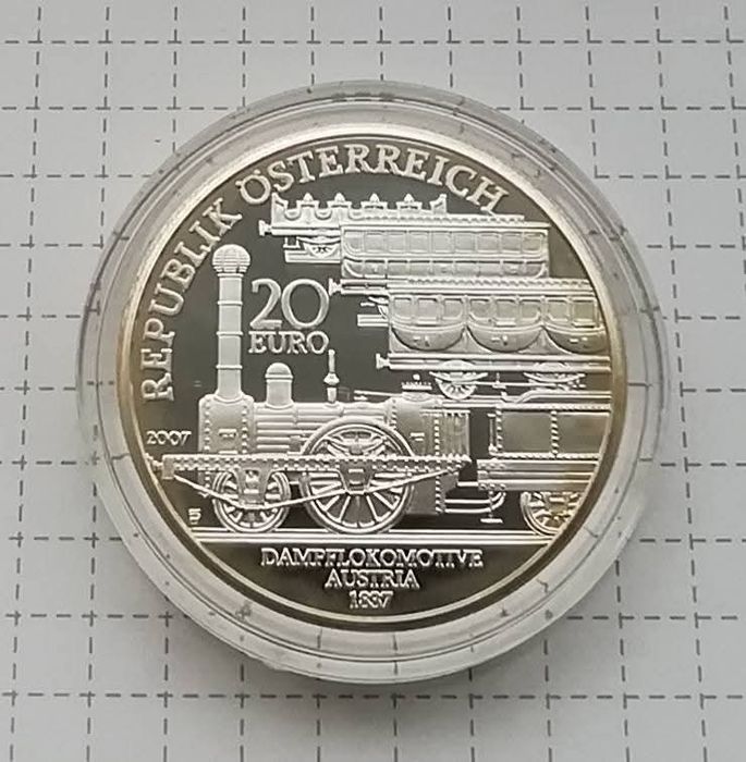 Австрія 20 Євро 2007р. Залізниця Фердинанда. СРІБЛО. ПРУФ.