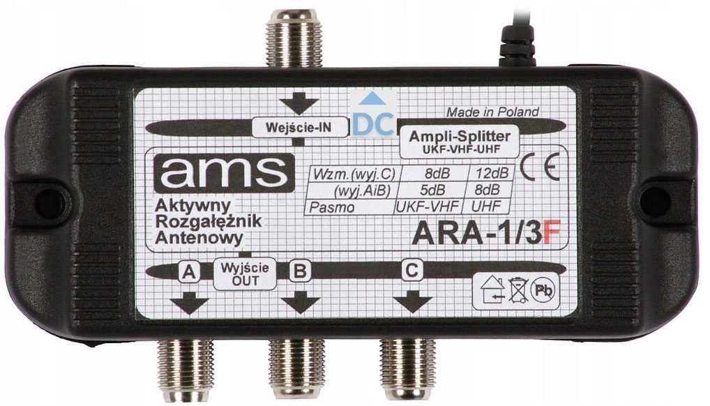 Rozdzielacz wzmacniacze rozgałęźnik TV naziemnej DVB-T2 ARA-1/3FDC