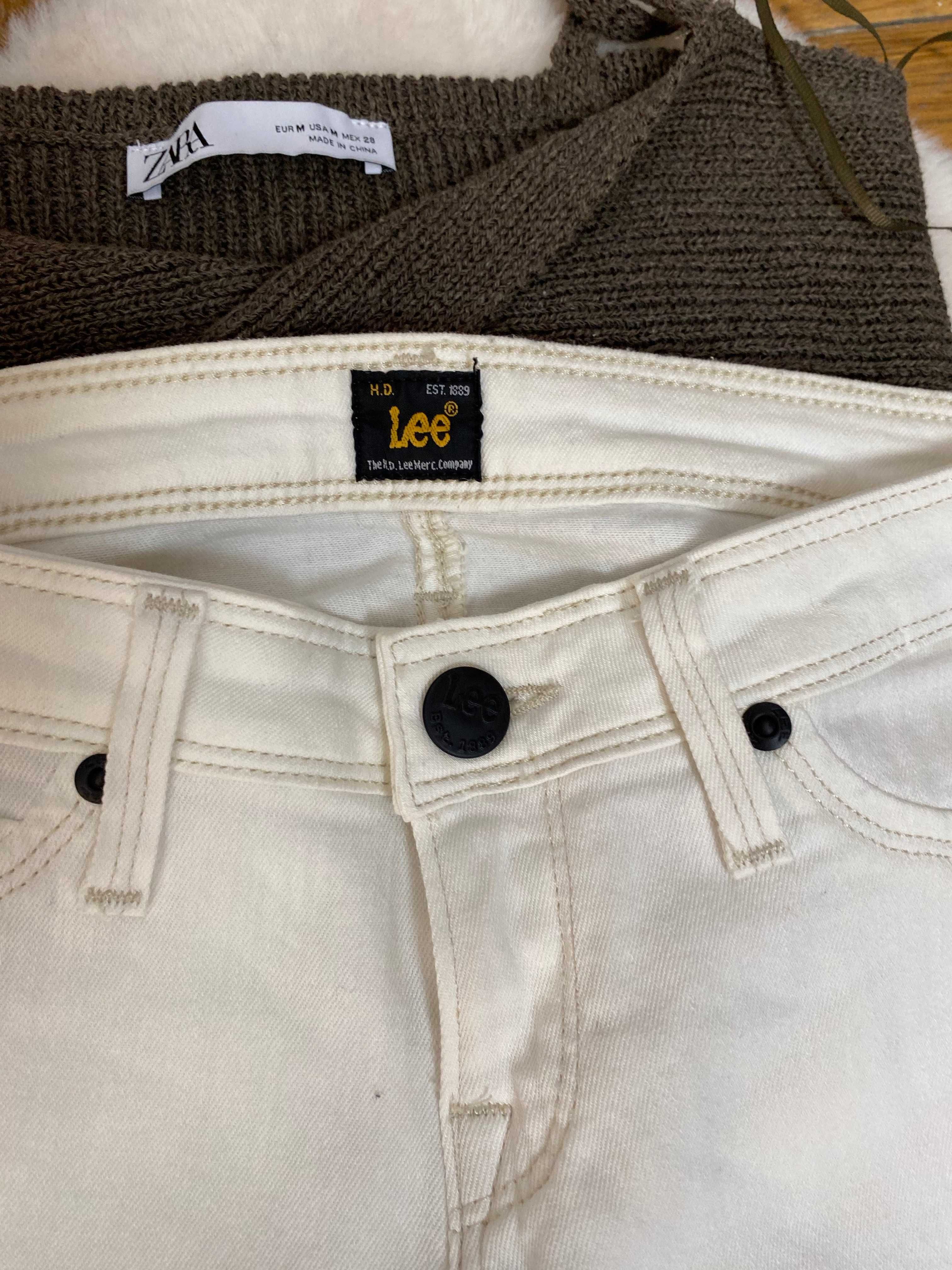 Spodnie damskie białe dżinsowe jeansowe skinny niski stan W26 L 31 Lee