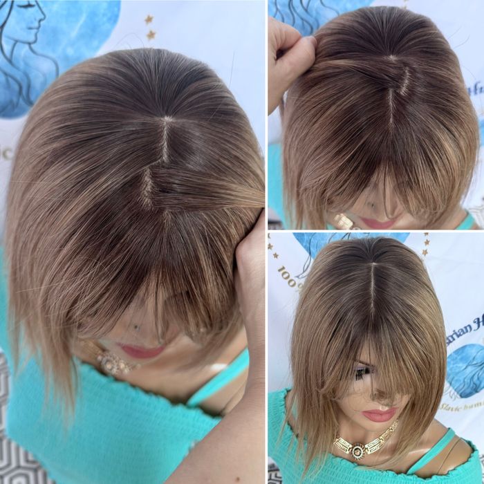 Накладка с натуральных славянских волос кожа шёлк омбре корни русый