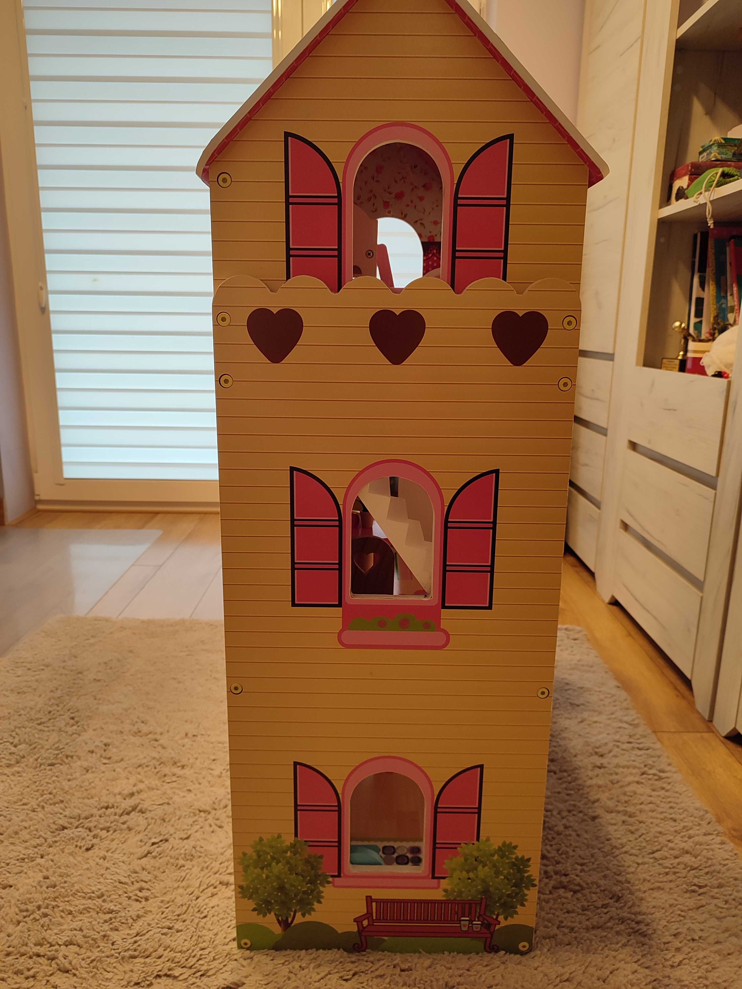 Drewniany domek dla lalek z windą - Rezydencja Malinowa Ecotoys