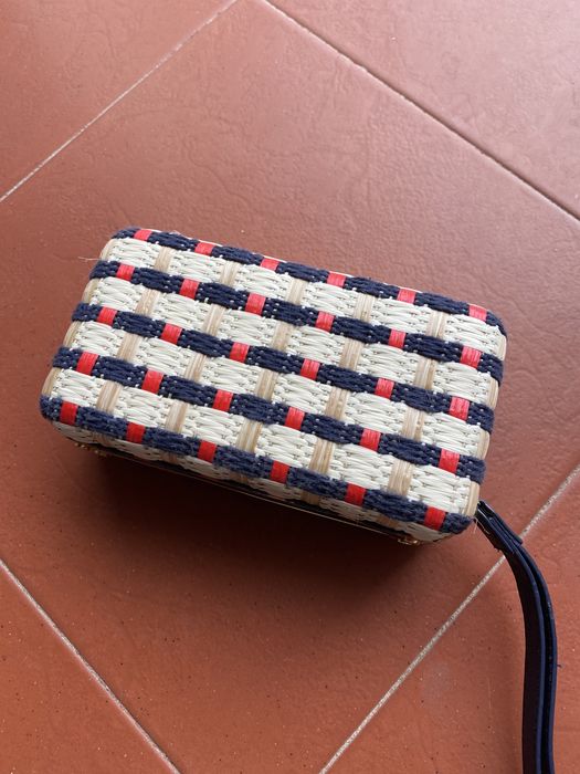 Tory Burch Daisy Multi Straw Clutch Wristlet, Tory Navy / Red