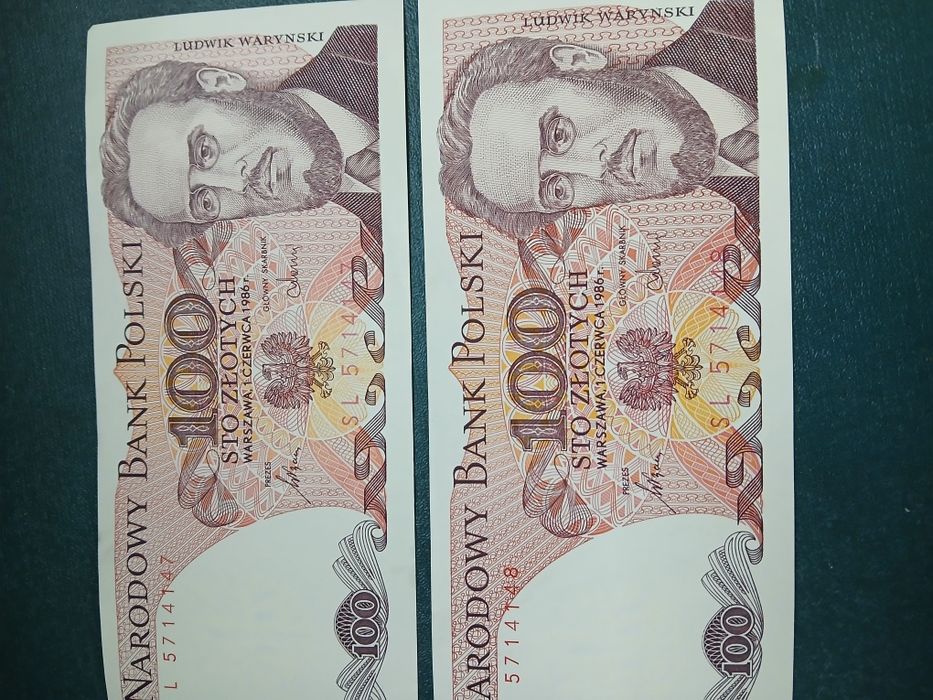 2 banknoty Waryński 100 zł PRL