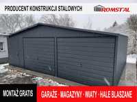 Garaż Blaszany GRAFITOWY Dwuspadowy 9x6 - Wiaty -Hale - Hale - Romstal