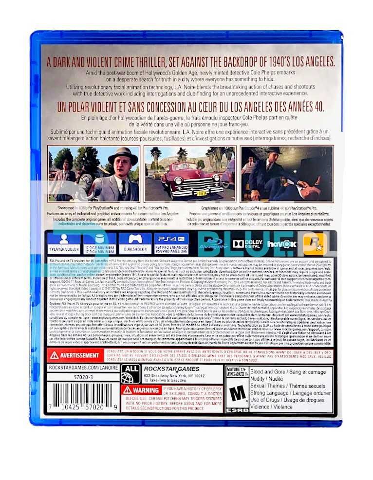 L.A. Noire / Gra PS4 / Nowa Gra w Folii / Import US / Na Płycie