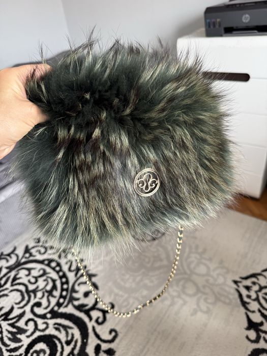 Torebka kolor zielony szmaragdowy futerko naturalne Premium