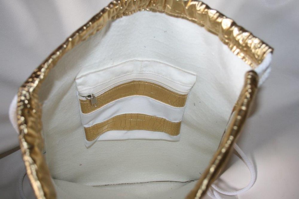 Super modny plecak miejski worek złoty z eko-skóry "krokodyl" sznurki