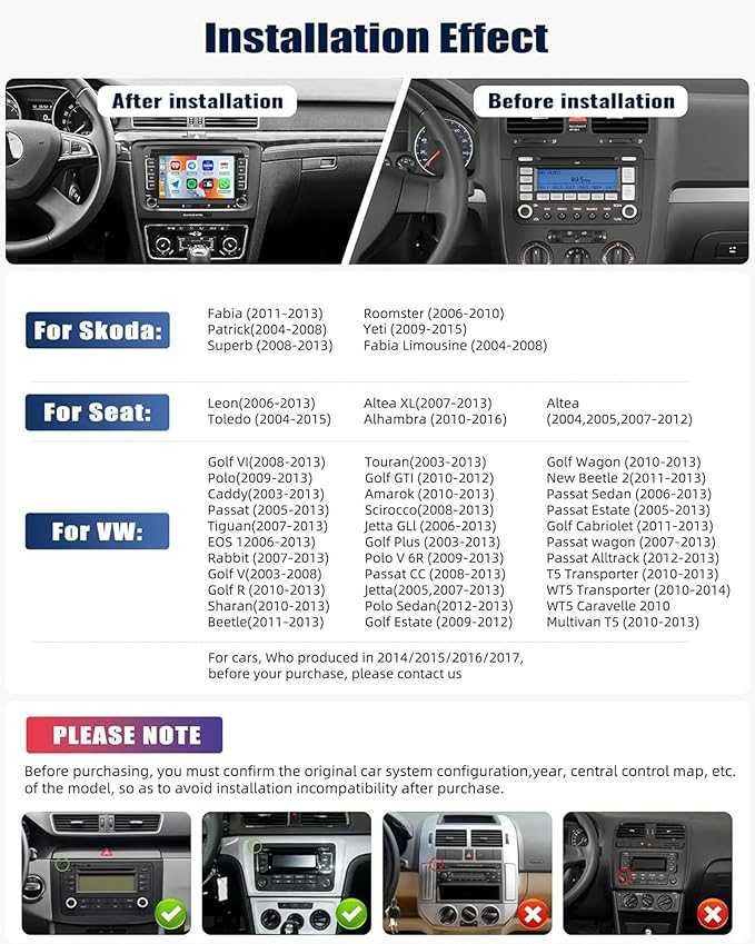 Radio 2G + 64G Android 13 do VW Golf 5 Polo Skoda Caddy Seat z Carplay