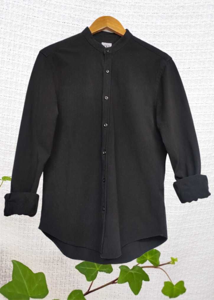 Czarna prosta dłuższa bawełniana koszula ze stójką ZARA 100% bawełna