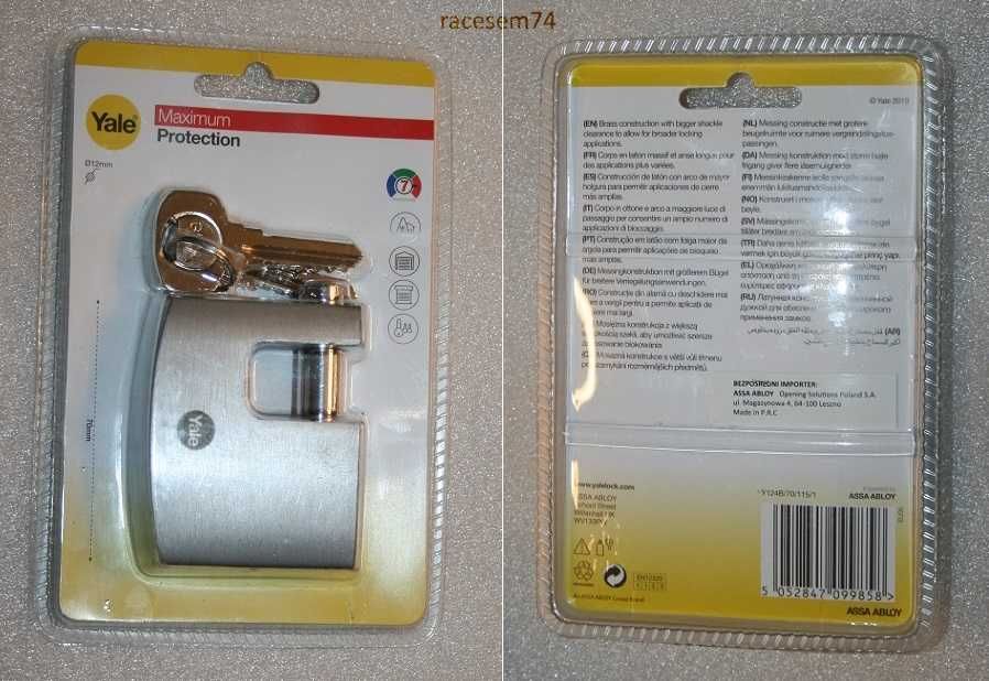 YALE KŁÓDKA TRZPIENIOWA Y124B/70/115/1 maximum protection 70_12