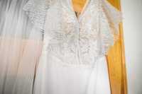 Suknia ślubna biała, odpinane rękawy, nakładka tiulowa